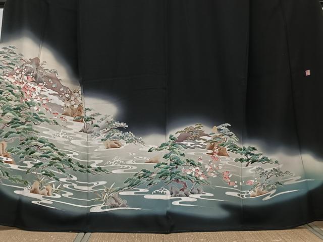 平和屋着物■豪華黒留袖　作家物　流水風景文　暈し染め　正絹　逸品　CABG6954xi