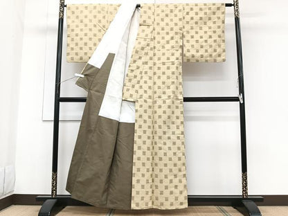 平和屋着物■上質な紬　市松文　正絹　逸品　CABG6955xi