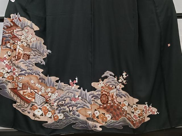 平和屋着物■豪華黒留袖　作家物　御所車女人風景文　松竹梅　金彩　正絹　逸品　CABG6957xi