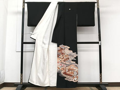 平和屋着物■豪華黒留袖　作家物　御所車女人風景文　松竹梅　金彩　正絹　逸品　CABG6957xi