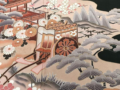 平和屋着物■豪華黒留袖　作家物　御所車女人風景文　松竹梅　金彩　正絹　逸品　CABG6957xi