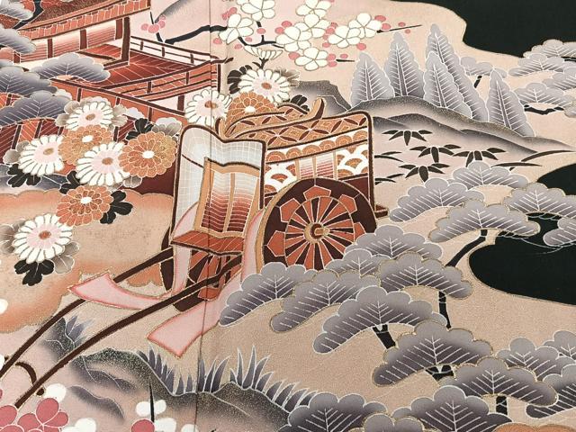 平和屋着物■豪華黒留袖　作家物　御所車女人風景文　松竹梅　金彩　正絹　逸品　CABG6957xi