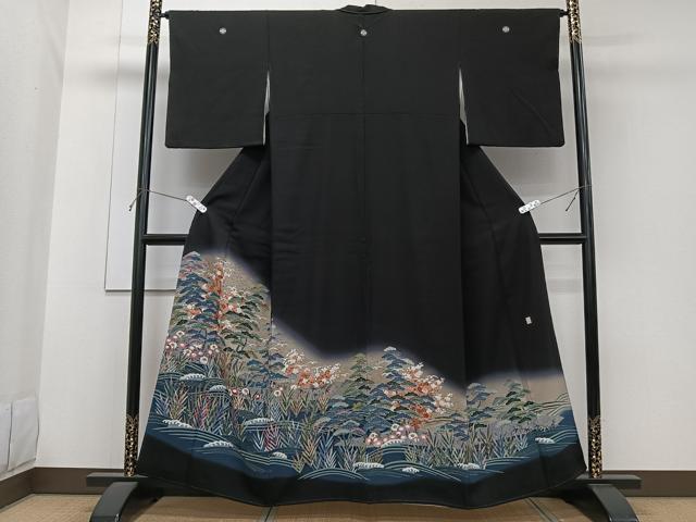 平和屋着物■豪華黒留袖　作家物　立波飛鳥花文　松竹梅　暈し染め　金通し地　正絹　逸品　CABG6959xi