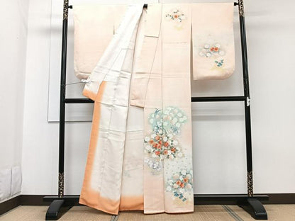 平和屋着物■訪問着　刺繍　孔雀花文　暈し染め　正絹　逸品　CABG6965xi