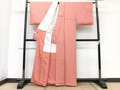 平和屋着物■上質な色無地　甚三紅色　正絹　逸品　CABG6985xi