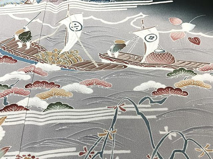 平和屋着物■豪華黒留袖　作家物　人物船風景文　松竹梅　暈し染め　正絹　逸品　CABG6986xi
