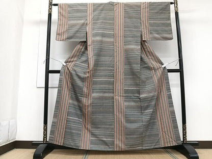 平和屋着物■上質な紬　格子文　正絹　逸品　CABG6987xi