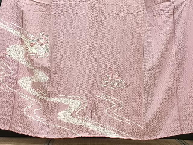 平和屋着物■訪問着　絞り　刺繍　流水花船文　やまと誂製　正絹　逸品　CABG6992xi