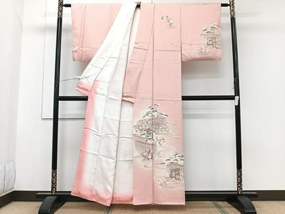 平和屋着物■訪問着　屏風御所車花文　松竹梅　暈し染め　金彩　正絹　逸品　CABG6994xi