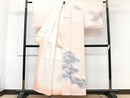 平和屋着物■訪問着　刺繍　雲取り飛鶴草花文　暈し染め　正絹　逸品　未使用　CABG7004xi