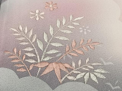 平和屋着物■訪問着　刺繍　雲取り飛鶴草花文　暈し染め　正絹　逸品　未使用　CABG7004xi