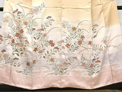 平和屋着物■訪問着　駒刺繍　絵霞草花文　暈し染め　金彩　正絹　逸品　CABG7006xi
