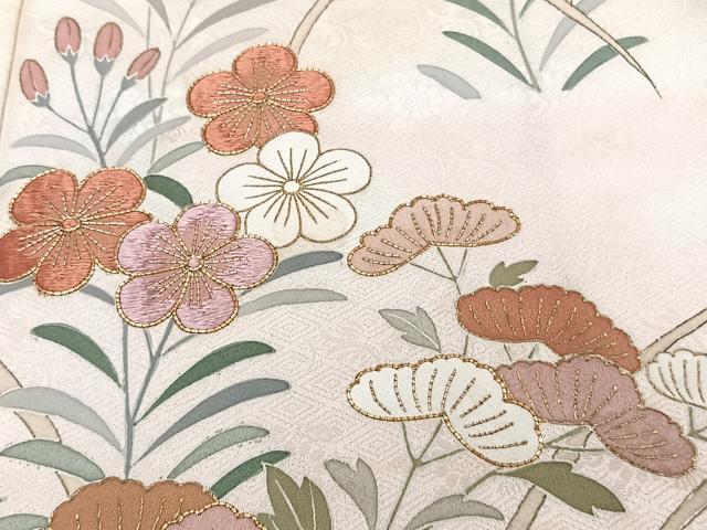 平和屋着物■訪問着　駒刺繍　絵霞草花文　暈し染め　金彩　正絹　逸品　CABG7006xi