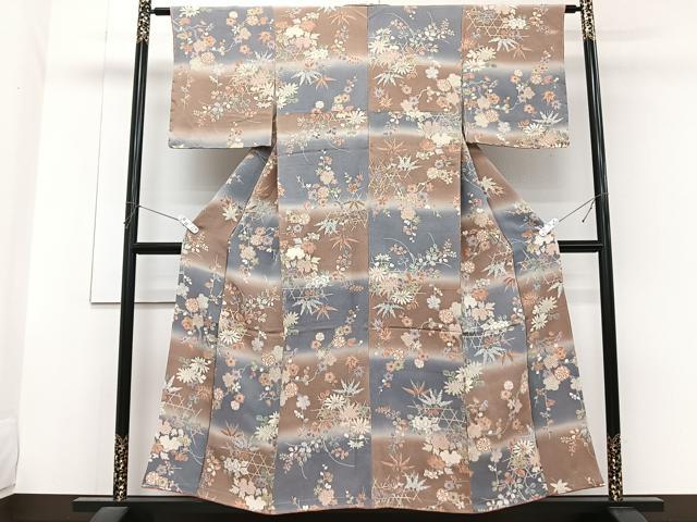 平和屋着物■上質な小紋　草花文　暈し染め　鬼しぼ縮緬　正絹　逸品　未使用　CABG7007xi