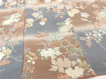 平和屋着物■上質な小紋　草花文　暈し染め　鬼しぼ縮緬　正絹　逸品　未使用　CABG7007xi