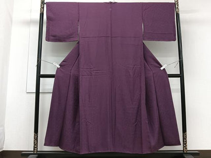 平和屋着物■上質な色無地　草花地紋　茄子紺色　正絹　逸品　CABG7011xi