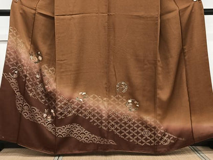 平和屋着物■訪問着　駒刺繍　七宝花丸文　暈し染め　金彩　正絹　逸品　CABG7013xi