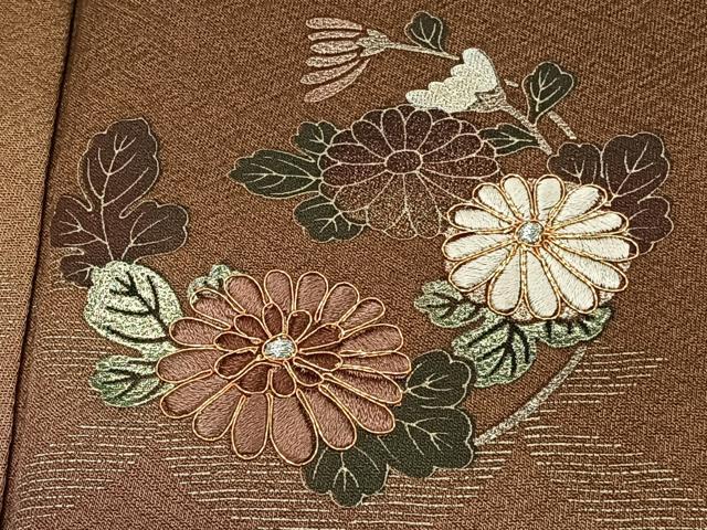 平和屋着物■訪問着　駒刺繍　七宝花丸文　暈し染め　金彩　正絹　逸品　CABG7013xi