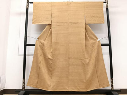 平和屋着物■上質な色無地 幾何学地紋 小麦色 正絹 逸品 未使用 CABG7016xi