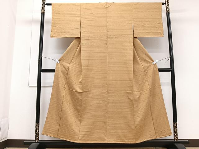 平和屋着物■上質な色無地 幾何学地紋 小麦色 正絹 逸品 未使用 CABG7016xi
