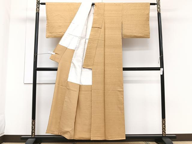 平和屋着物■上質な色無地 幾何学地紋 小麦色 正絹 逸品 未使用 CABG7016xi