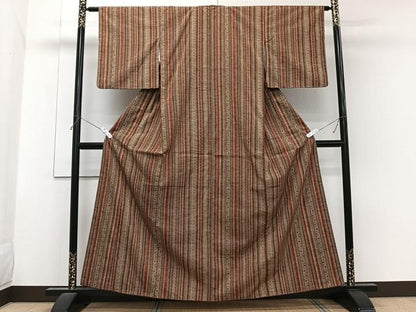 平和屋着物■上質な紬　縞花菱文　正絹　逸品　CABG7023xi