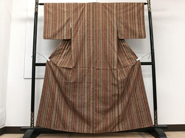 平和屋着物■上質な紬　縞花菱文　正絹　逸品　CABG7023xi
