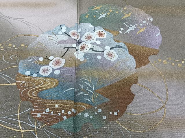 平和屋着物■訪問着　降臨雪輪飛鶴花文　暈し染め　金銀彩　正絹　逸品　CABG7026xi