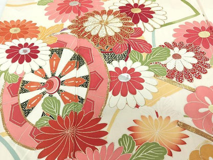 平和屋着物■豪華振袖 駒刺繍 花車文 カラー胴裏：丁子色 金彩 正絹 逸品 CABG7030xi