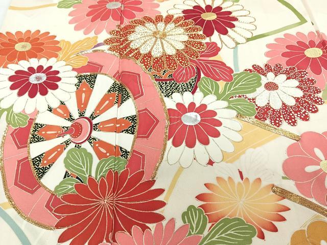 平和屋着物■豪華振袖 駒刺繍 花車文 カラー胴裏：丁子色 金彩 正絹 逸品 CABG7030xi