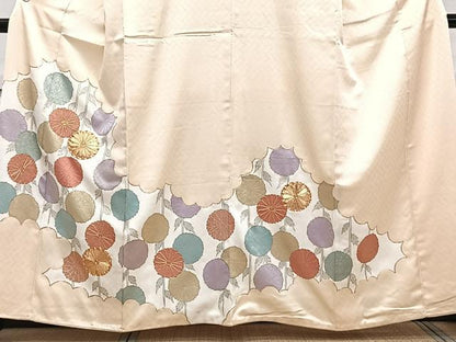 平和屋着物■豪華色留袖　駒刺繍　枝菊文　金彩　正絹　逸品　CABG7038xi