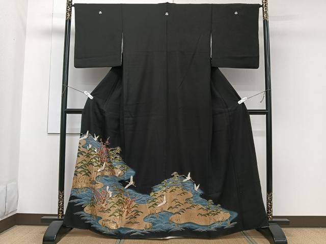 平和屋着物■豪華黒留袖　渡橋鶴文　松竹梅　金彩　正絹　逸品　CABG7041xi