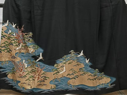 平和屋着物■豪華黒留袖　渡橋鶴文　松竹梅　金彩　正絹　逸品　CABG7041xi