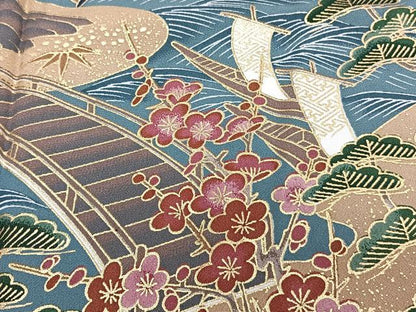 平和屋着物■豪華黒留袖　渡橋鶴文　松竹梅　金彩　正絹　逸品　CABG7041xi
