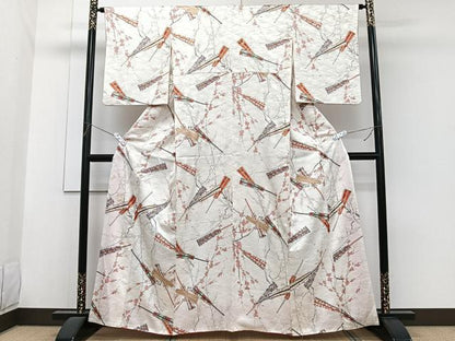 平和屋着物■上質な小紋　枝梅扇子花文　金彩　正絹　逸品　CABG7047xi