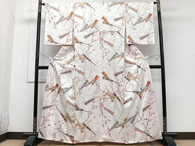 平和屋着物■上質な小紋　枝梅扇子花文　金彩　正絹　逸品　CABG7047xi