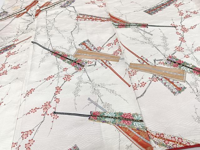 平和屋着物■上質な小紋　枝梅扇子花文　金彩　正絹　逸品　CABG7047xi