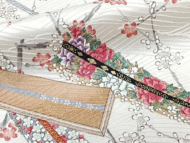 平和屋着物■上質な小紋　枝梅扇子花文　金彩　正絹　逸品　CABG7047xi