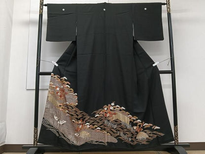 平和屋着物■豪華黒留袖　駒刺繍　波籬飛鶴屏風花文　金彩　鈴乃屋扱い　正絹　逸品　CABG7050xi