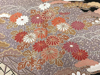 平和屋着物■豪華黒留袖　駒刺繍　波籬飛鶴屏風花文　金彩　鈴乃屋扱い　正絹　逸品　CABG7050xi