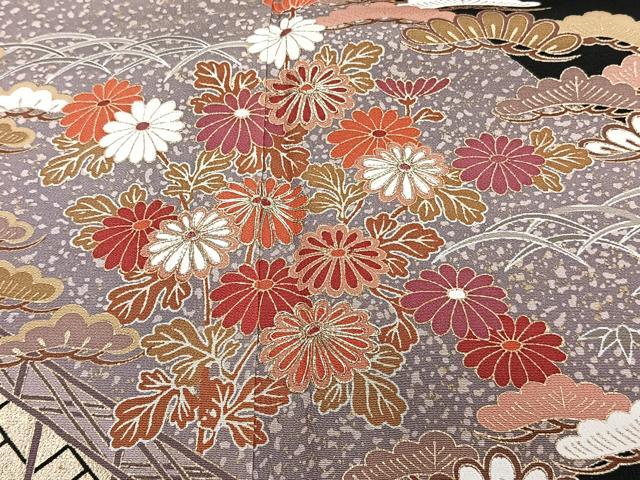 平和屋着物■豪華黒留袖　駒刺繍　波籬飛鶴屏風花文　金彩　鈴乃屋扱い　正絹　逸品　CABG7050xi