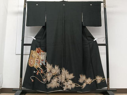 平和屋着物■豪華黒留袖　御所車枝松文　金彩　正絹　逸品　CABG7051xi
