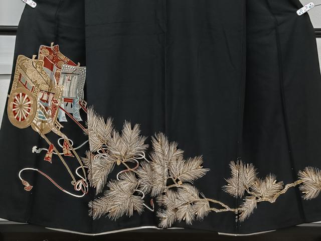 平和屋着物■豪華黒留袖　御所車枝松文　金彩　正絹　逸品　CABG7051xi