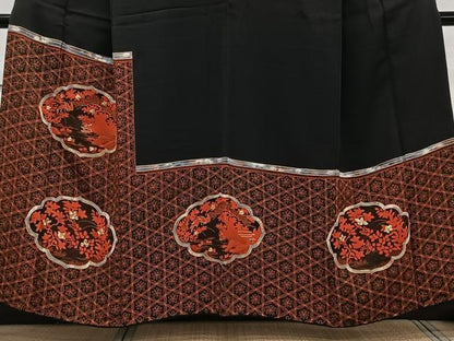 平和屋着物■豪華黒留袖　駒刺繍　飛鳥風景文　正絹　逸品　CABG7052xi