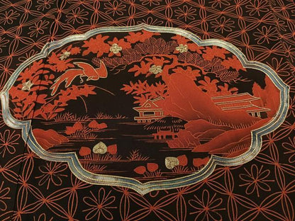 平和屋着物■豪華黒留袖　駒刺繍　飛鳥風景文　正絹　逸品　CABG7052xi