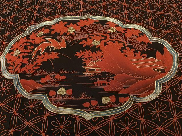 平和屋着物■豪華黒留袖　駒刺繍　飛鳥風景文　正絹　逸品　CABG7052xi