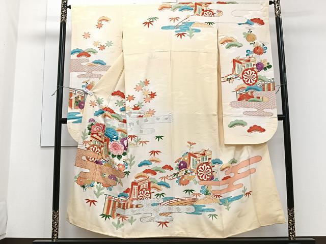 平和屋着物■豪華振袖　駒刺繍　御所車渡橋花文　暈し染め　金銀彩　正絹　逸品　CABG7054xi