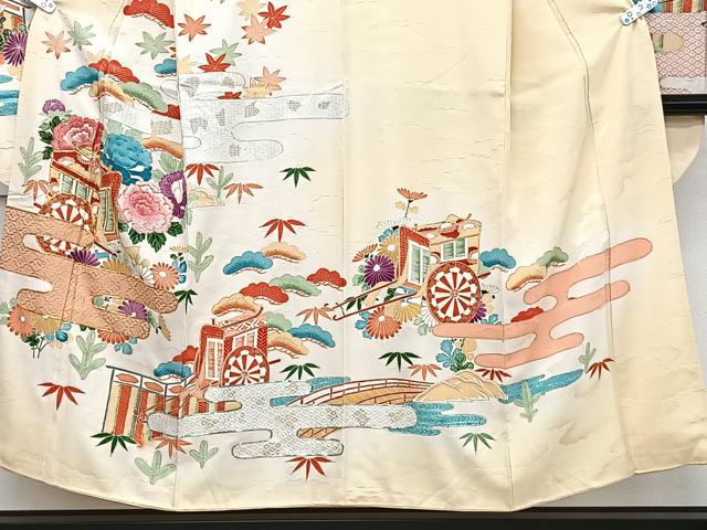 平和屋着物■豪華振袖　駒刺繍　御所車渡橋花文　暈し染め　金銀彩　正絹　逸品　CABG7054xi
