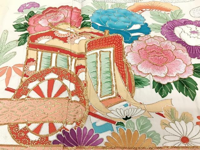 平和屋着物■豪華振袖　駒刺繍　御所車渡橋花文　暈し染め　金銀彩　正絹　逸品　CABG7054xi