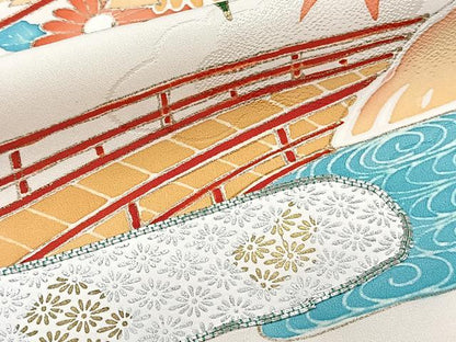 平和屋着物■豪華振袖　駒刺繍　御所車渡橋花文　暈し染め　金銀彩　正絹　逸品　CABG7054xi